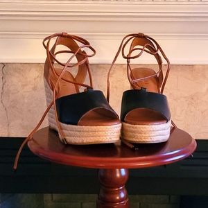 COACH " Dana" Leather Tie Up Espadrille Sandals